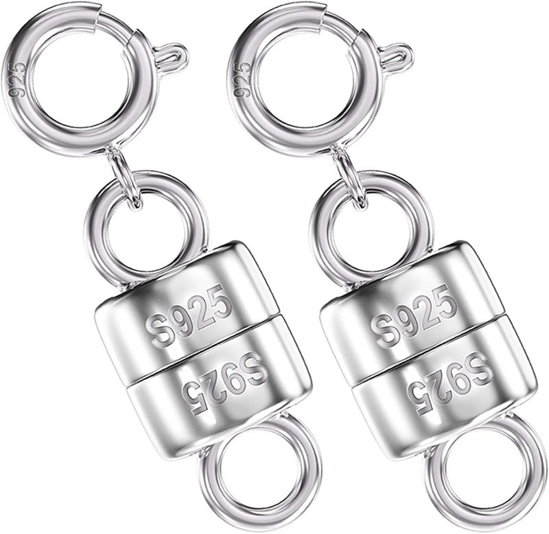 Qulltk 925 Sterling Silver Magnetic Necklace Clasps and Closures,Mini Bracelets Clasp Converter Gold and Silver Chain Extender for Jewelry Making Supplies - Image 1